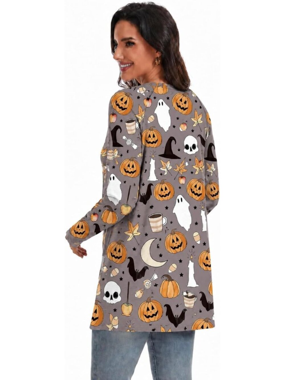 Women's Grey Skull Crew Neck Loose Fit Dressy SOLID Raglan Sleeve Tunic Tops - Picture 4 of 5